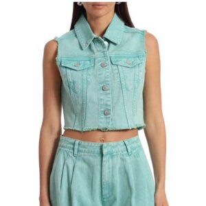 Avec Les Filles Sleeveless Denim Vest Women’s M Aqua Cropped Frayed Jacket